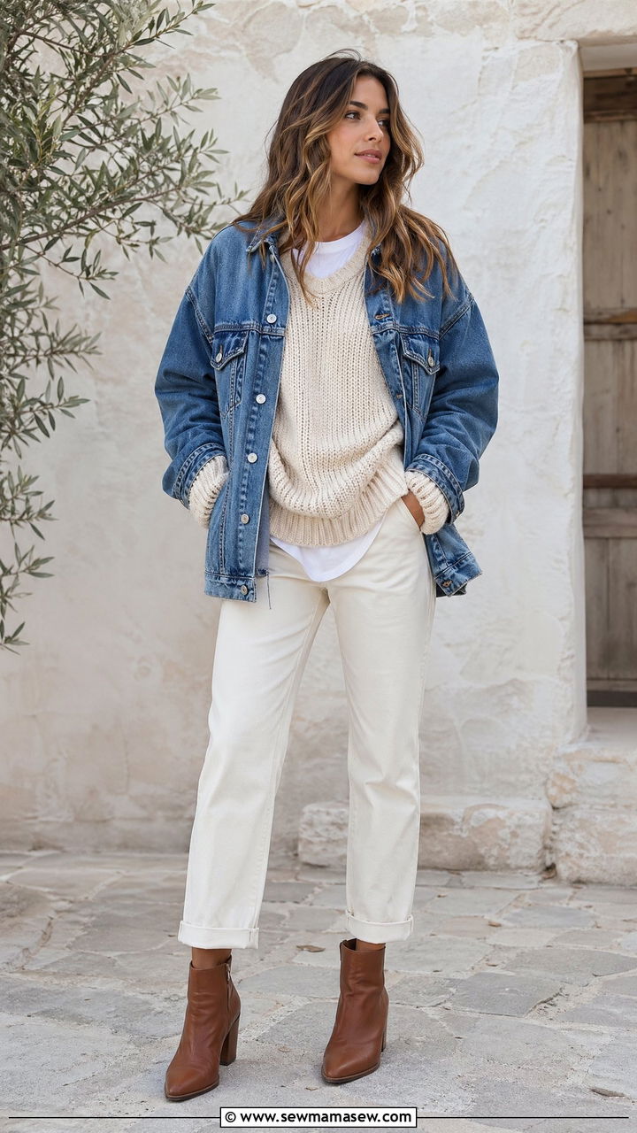 Layered Textures With Denim Jacket And Knit - 35 streetwear outfits