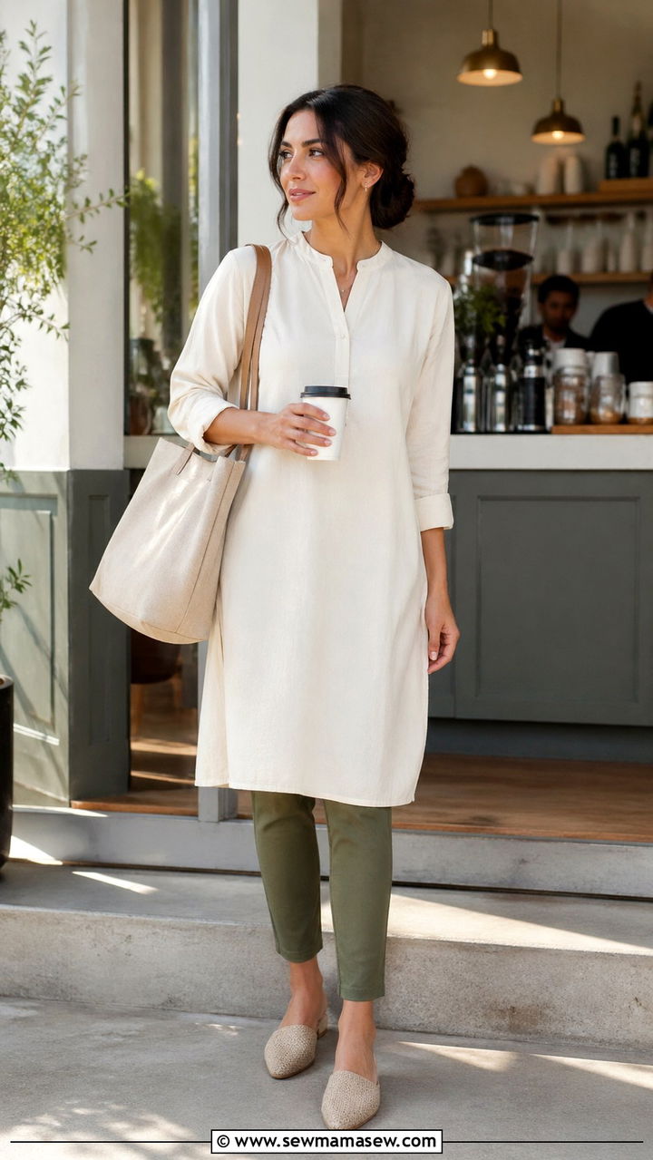 Layered Tunic Over Slim Pants - 30 Spring capsule wardrobe modest