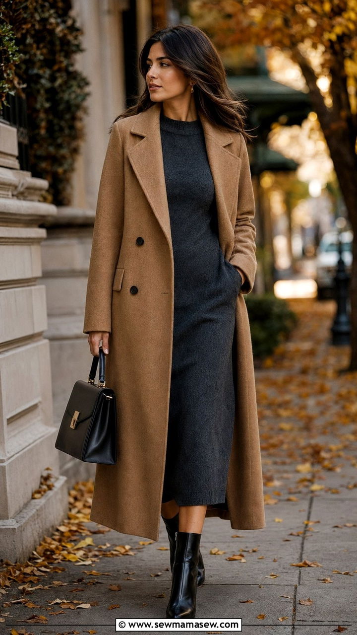 Leather Ankle Boots with a Knit Midi Dress - 30 Ankle boots outfit ideas with a dress