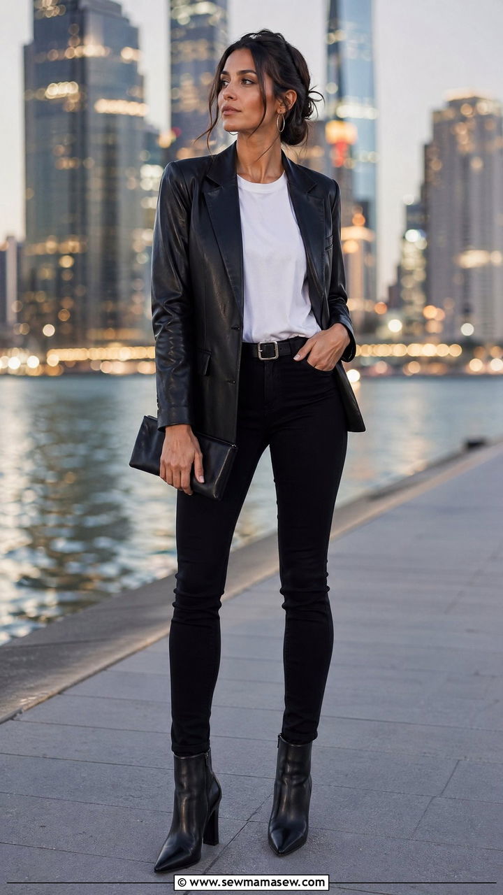 Leather Blazer And Black Jeans - 35 classy 90s outfits