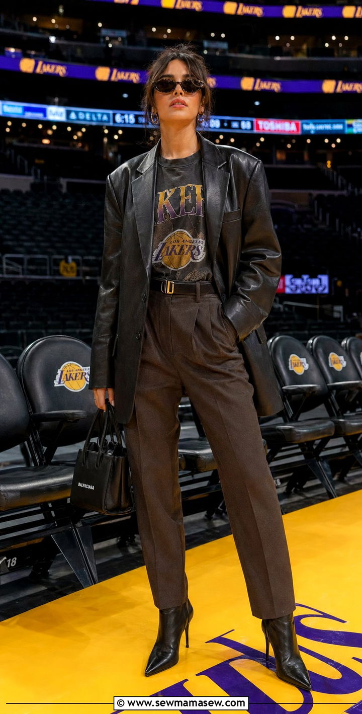 Leather Blazer and Carrot Leg Trousers - 30 Basketball game outfit ideas