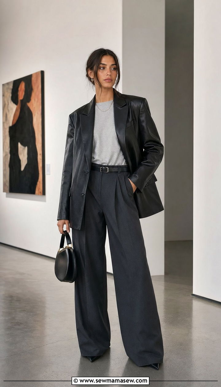 Leather Blazer and Tailored Trousers - 30 90s outfit ideas 2026