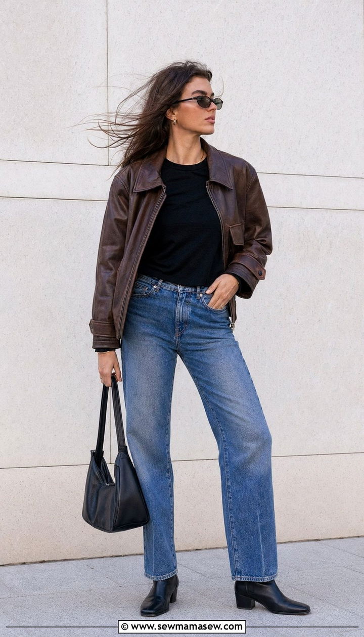 Leather Jacket With Blue Jeans - 30 windy day outfits Pinterest