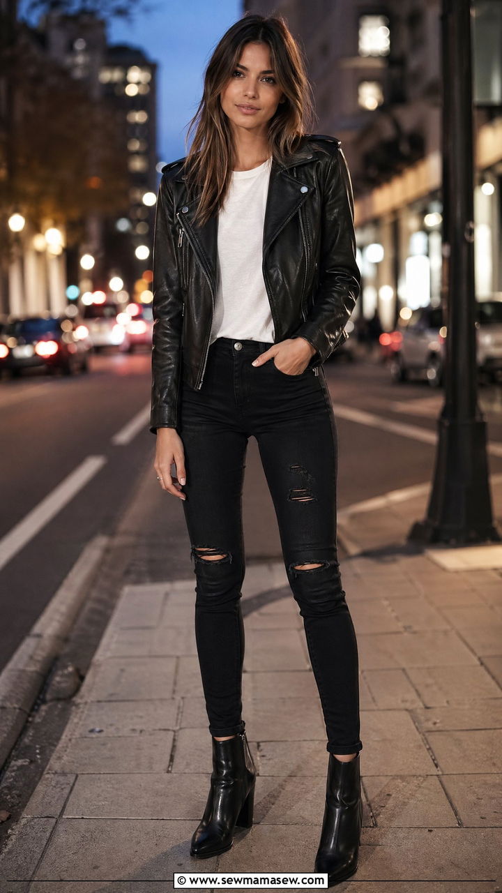Leather Jacket With Ripped Skinny Jeans And Ankle Boots - 35 streetwear outfits