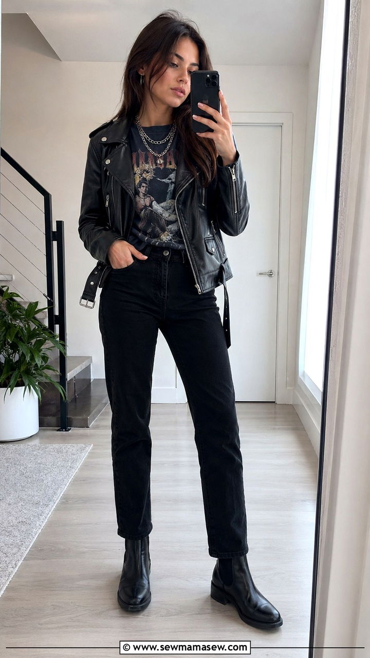 Leather Jacket and Band Tee School Outfit - 30 school outfits aesthetic