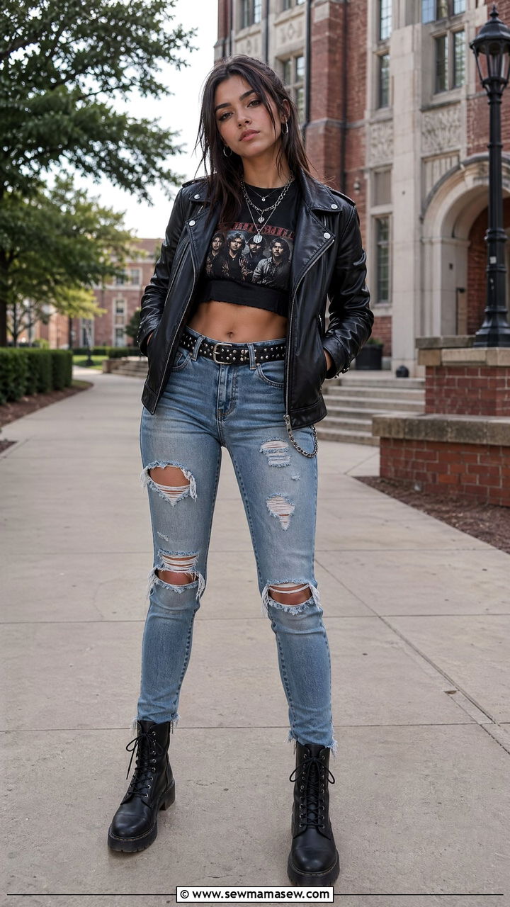Leather Jacket and Ripped Jeans Outfit - 35 Trendy outfits for college girls