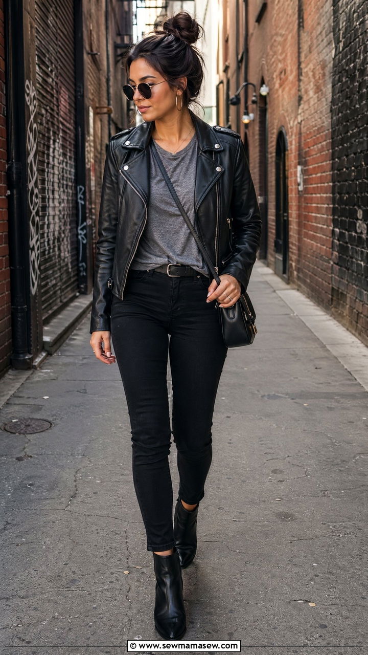 Leather Jacket with Jeans and Ankle Boots - 35 simple outfit ideas for women