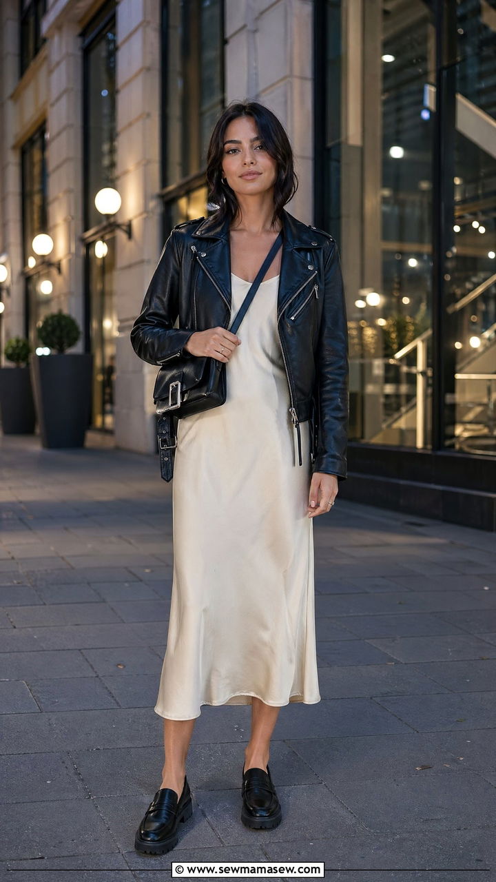 Leather Jacket with Slip Dress Outfit - 35 clean girl outfits for women