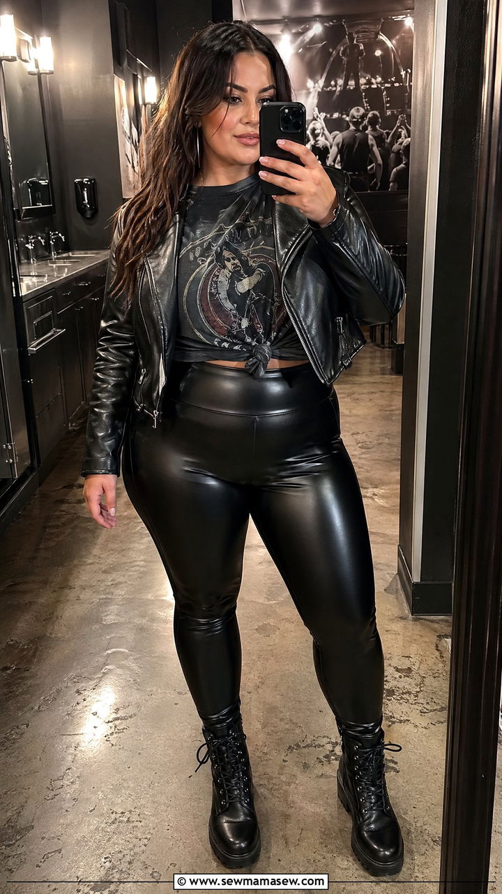 Leather Leggings and Oversized Band Tee - 35 Concert outfits for midsize women