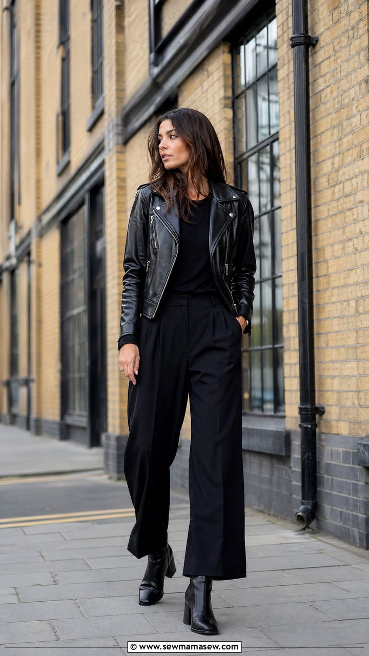 Leather Moto Jacket Over An All Black Base - 35 Spring London outfit ideas