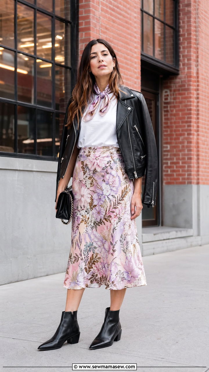 Leather Moto Jacket with a Soft Midi Skirt - 35 Timeless outfit ideas for older women
