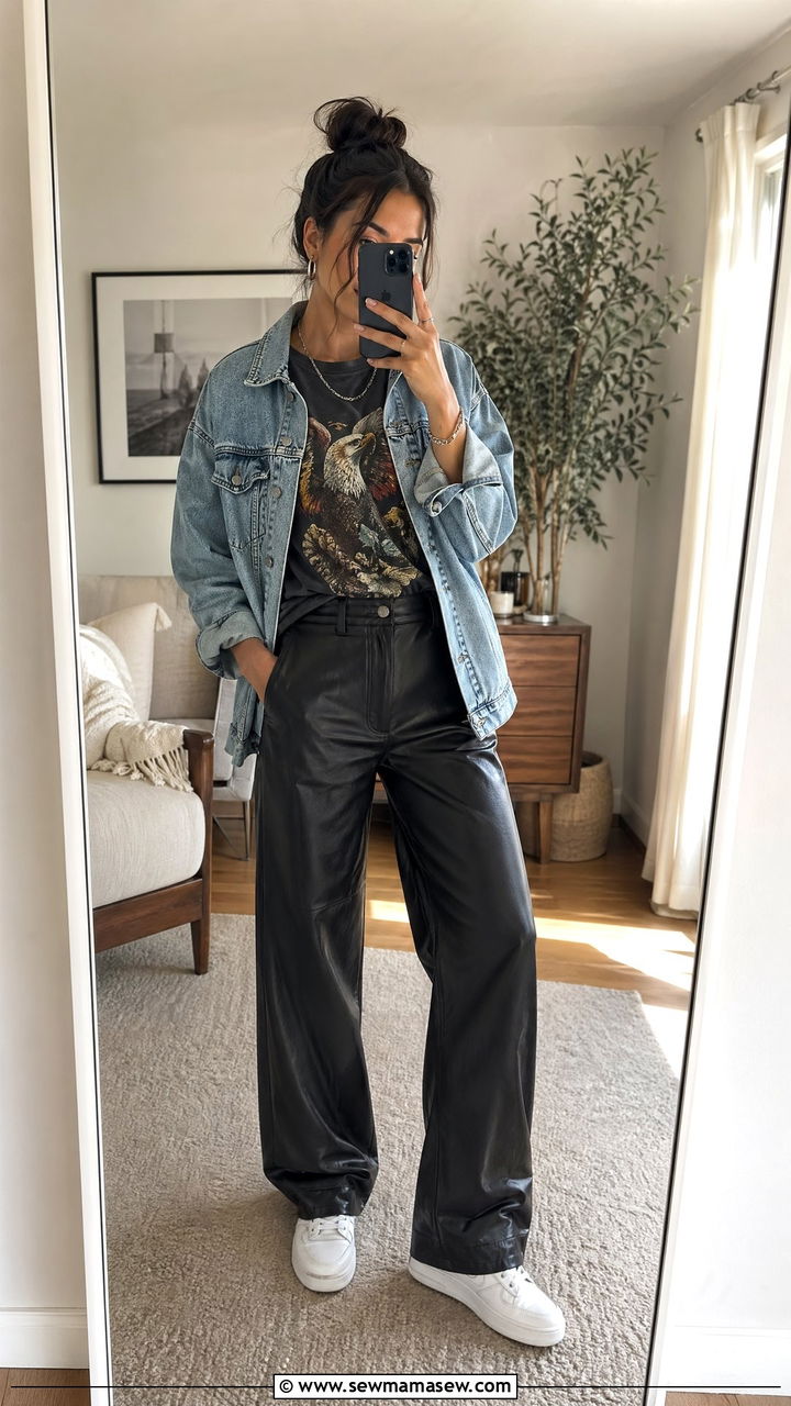 Leather Pants With a Graphic Tee And Sneakers - 35 Streetwear outfit ideas