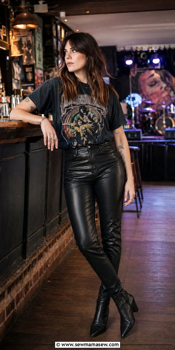 Leather Pants and Graphic Tee - 30 Bar outfit ideas
