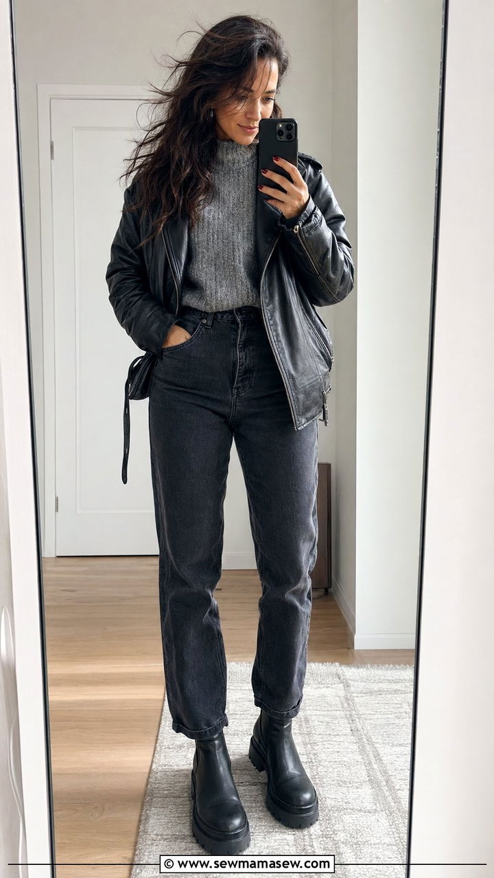 Leather jacket outfit for windy weather - 30 windy day outfits casual