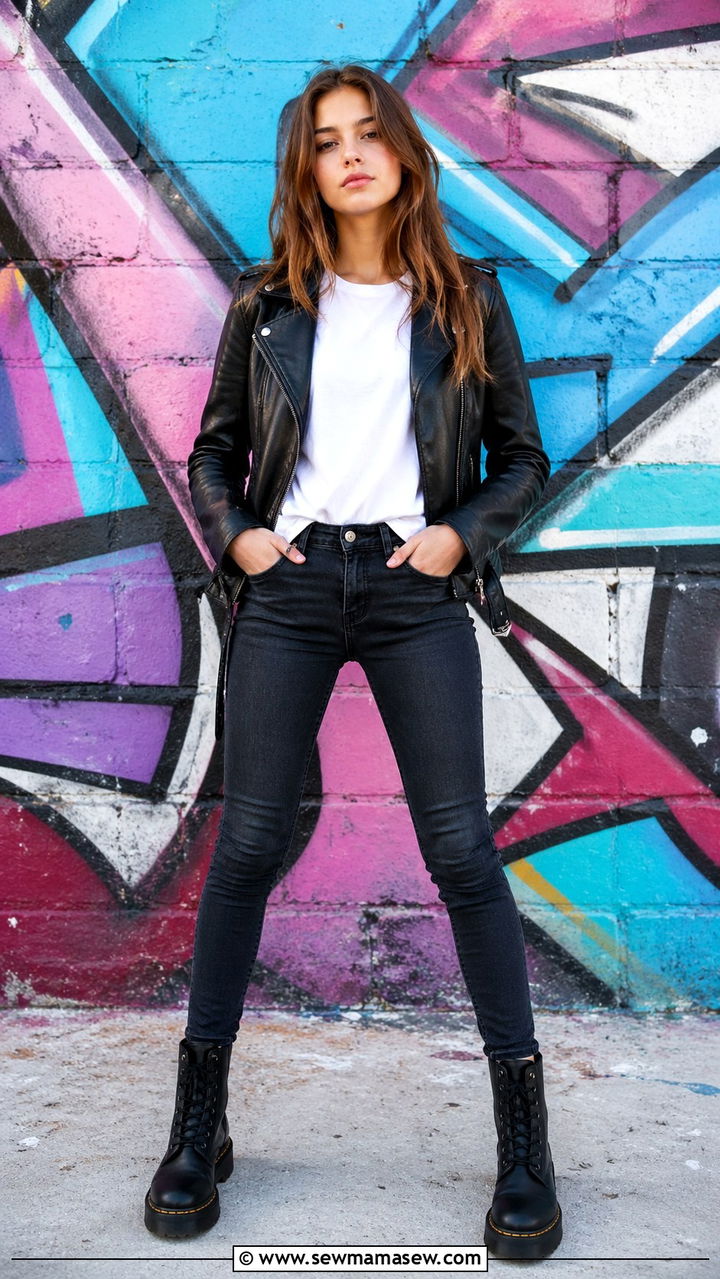 Leather jacket senior photo outfit - 30 Senior photoshoot outfit ideas