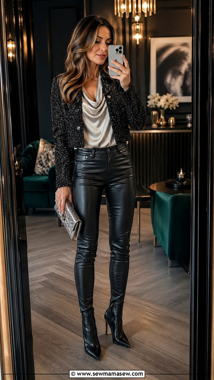 Leather skinny jeans with heeled boots outfit - 30 Skinny jeans outfit ideas with boots