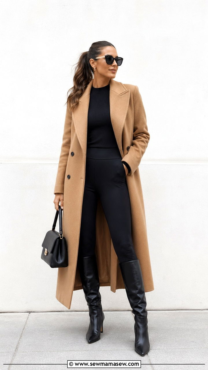 Leggings With Knee High Boots And Longline Coat - 30 Sporty chic outfit ideas 2026