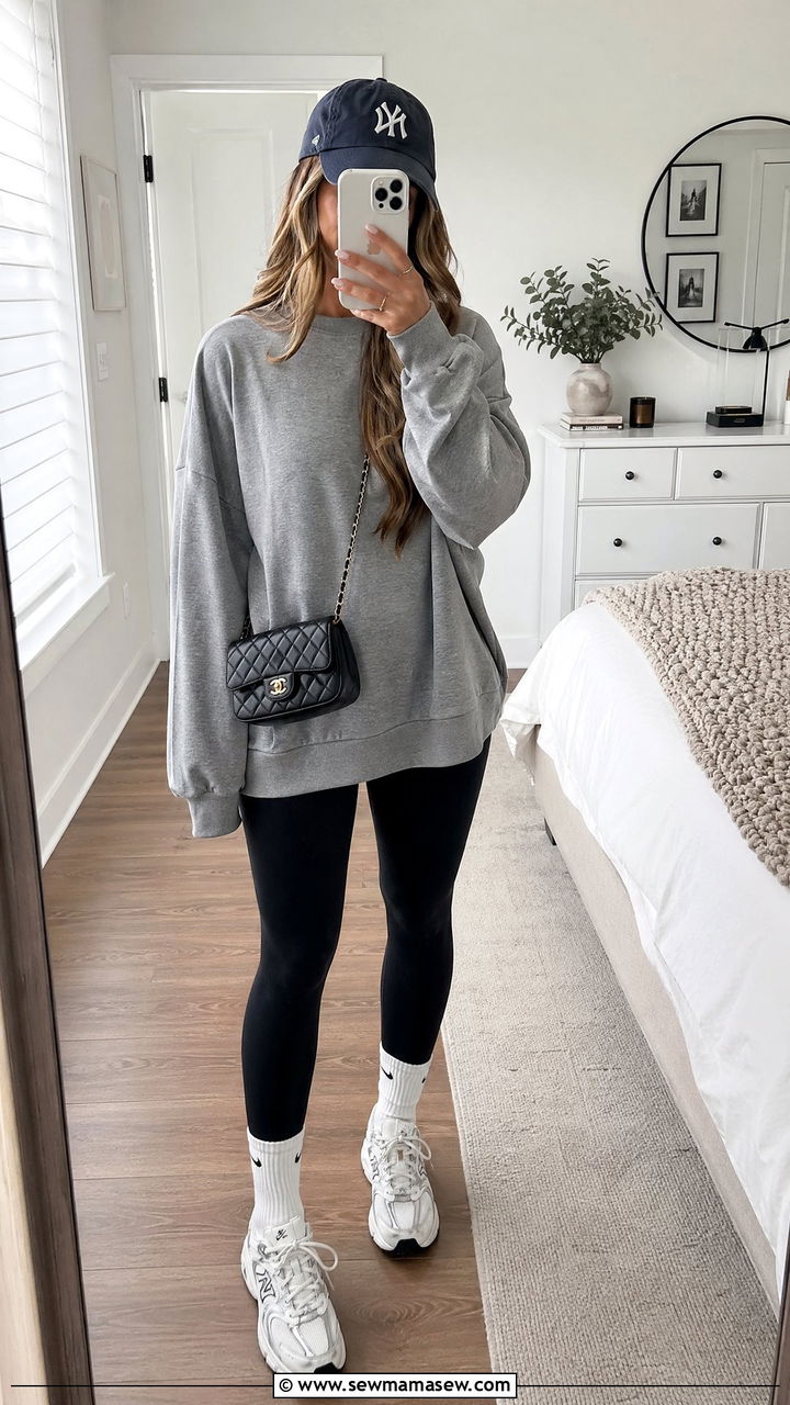 Leggings With an Oversized Sweater and Chunky Sneakers - 35 casual outfits ideas