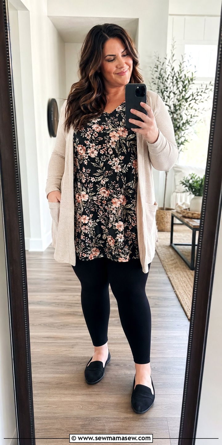 Leggings and Longline Tunic Outfit - 35 Plus size mom outfit ideas