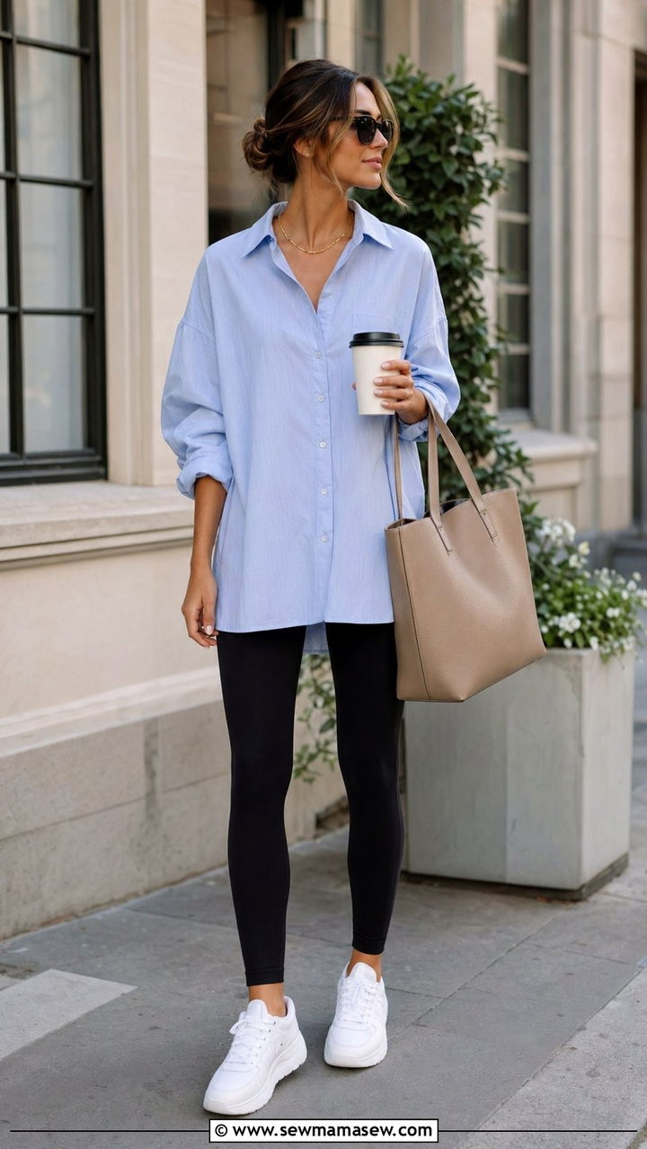 Leggings and Oversized Shirt Outfit - 35 mom outfit ideas