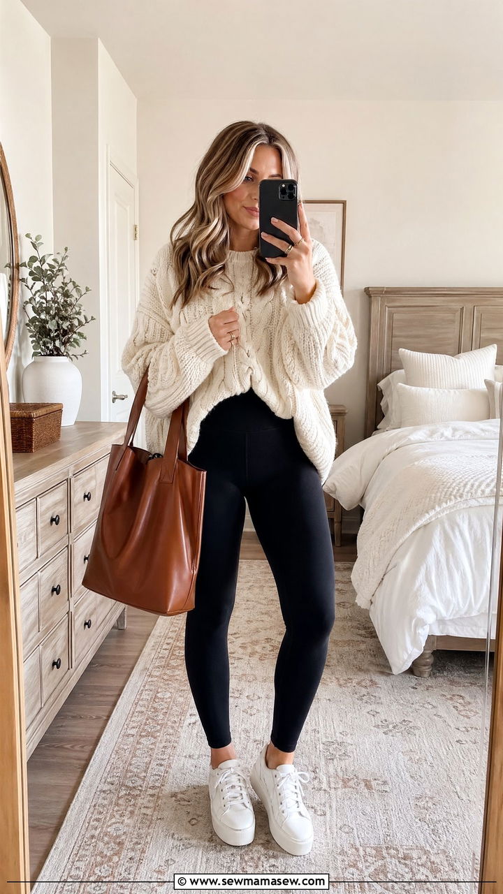 Leggings and oversized sweater outfit - 35 Casual outfits for moms