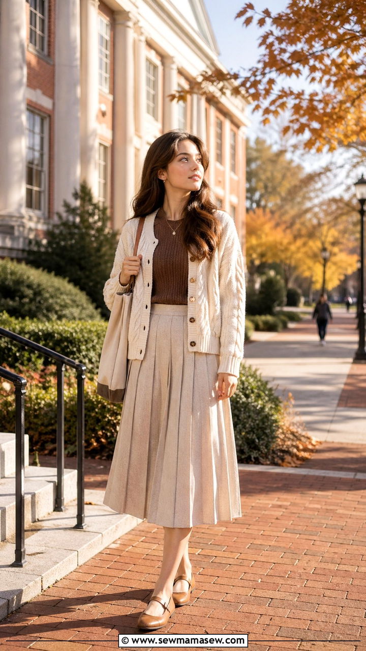 Light Academia Cardigan and Midi Skirt School Outfit - 30 school outfits aesthetic