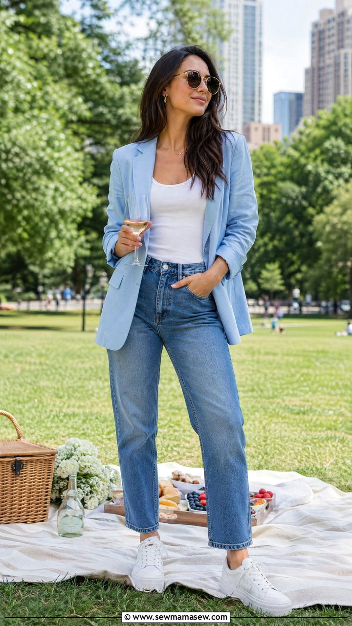 Light Blazer with Relaxed Jeans - 35 What to wear for a spring picnic