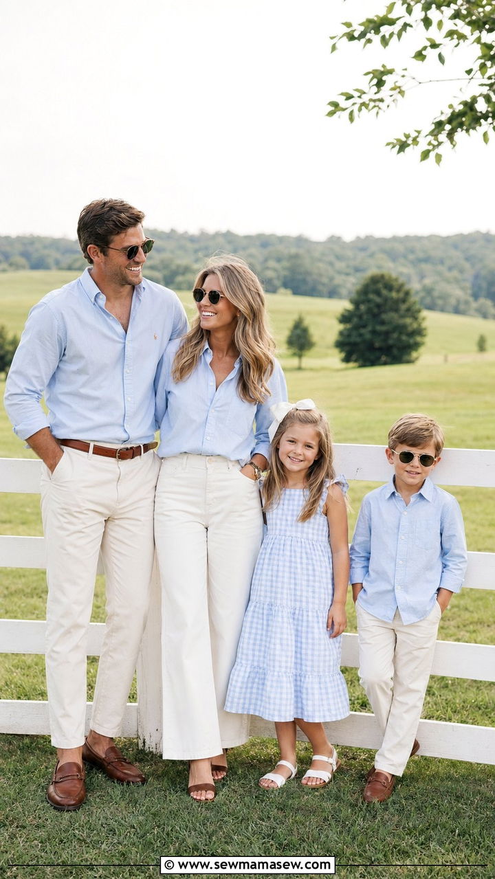 Light Blue Button Up And Cream Chinos Family Look - 30 What to wear for summer family photos