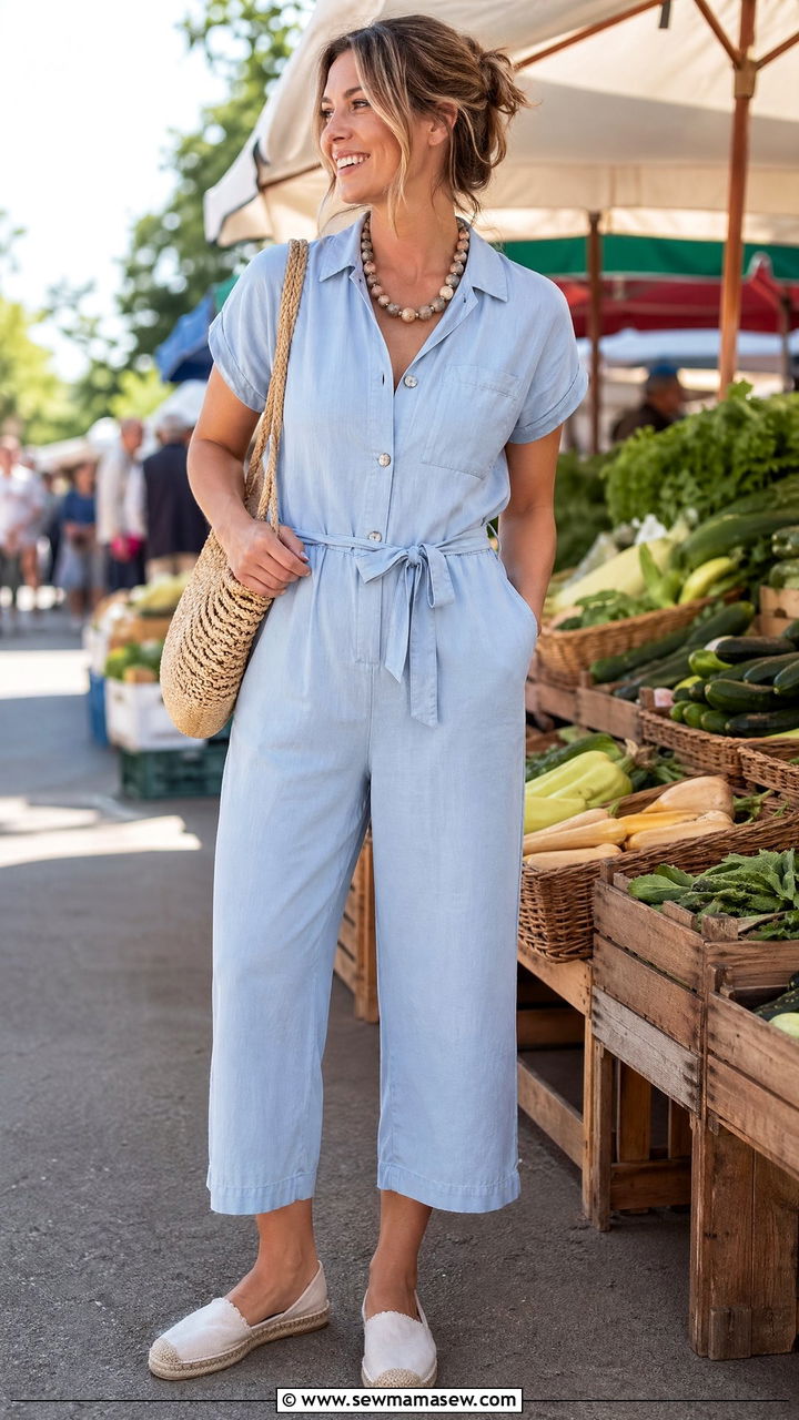 Light Blue Jumpsuit Spring Look - 35 spring chic outfit ideas