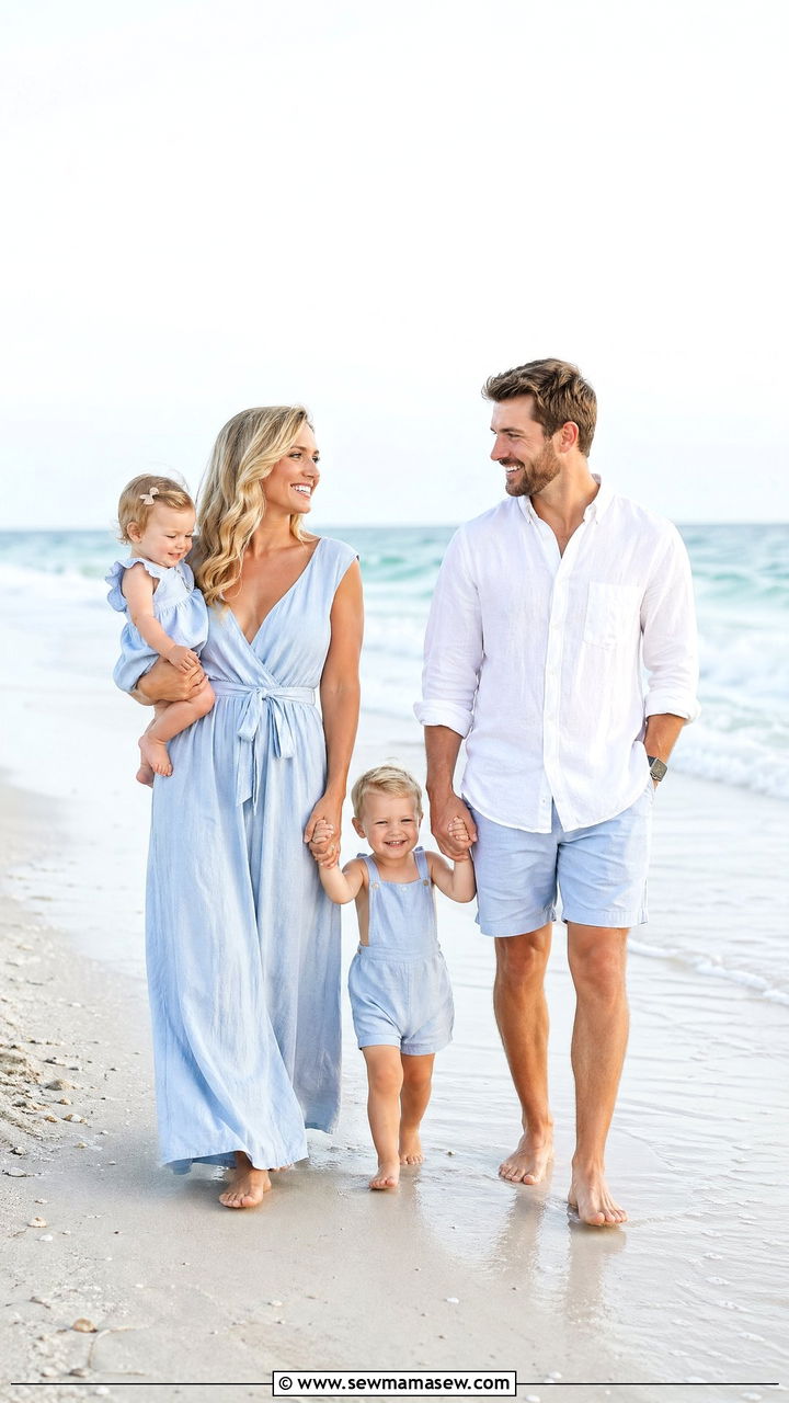 Light Blue Linen Beach Summer Family Photo Outfits - 35 Summer family photo outfits