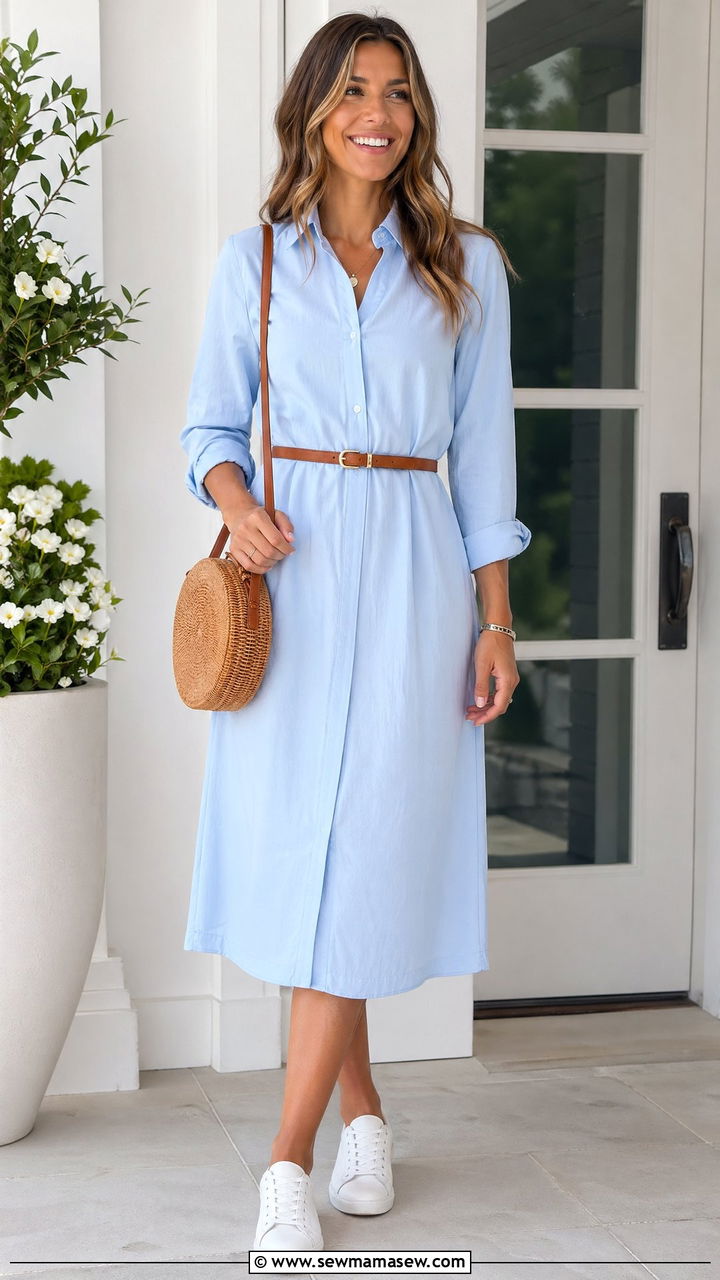 Light Blue Shirtdress - 35 spring minimalist outfit ideas