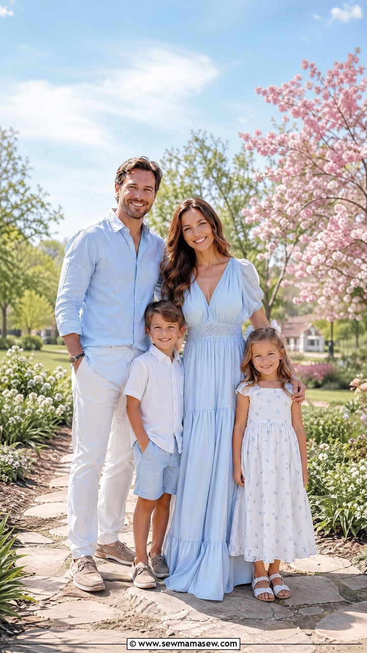 Light Blue and White Family Picture Look - 35 spring family photoshoot outfit ideas