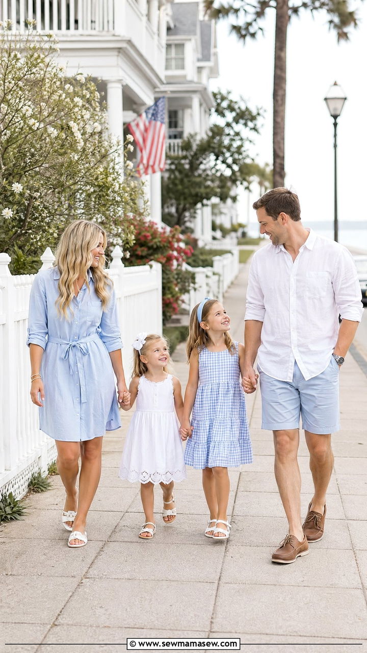 Light Blue and White Spring Family Outfits - 35 spring family photo outfit ideas