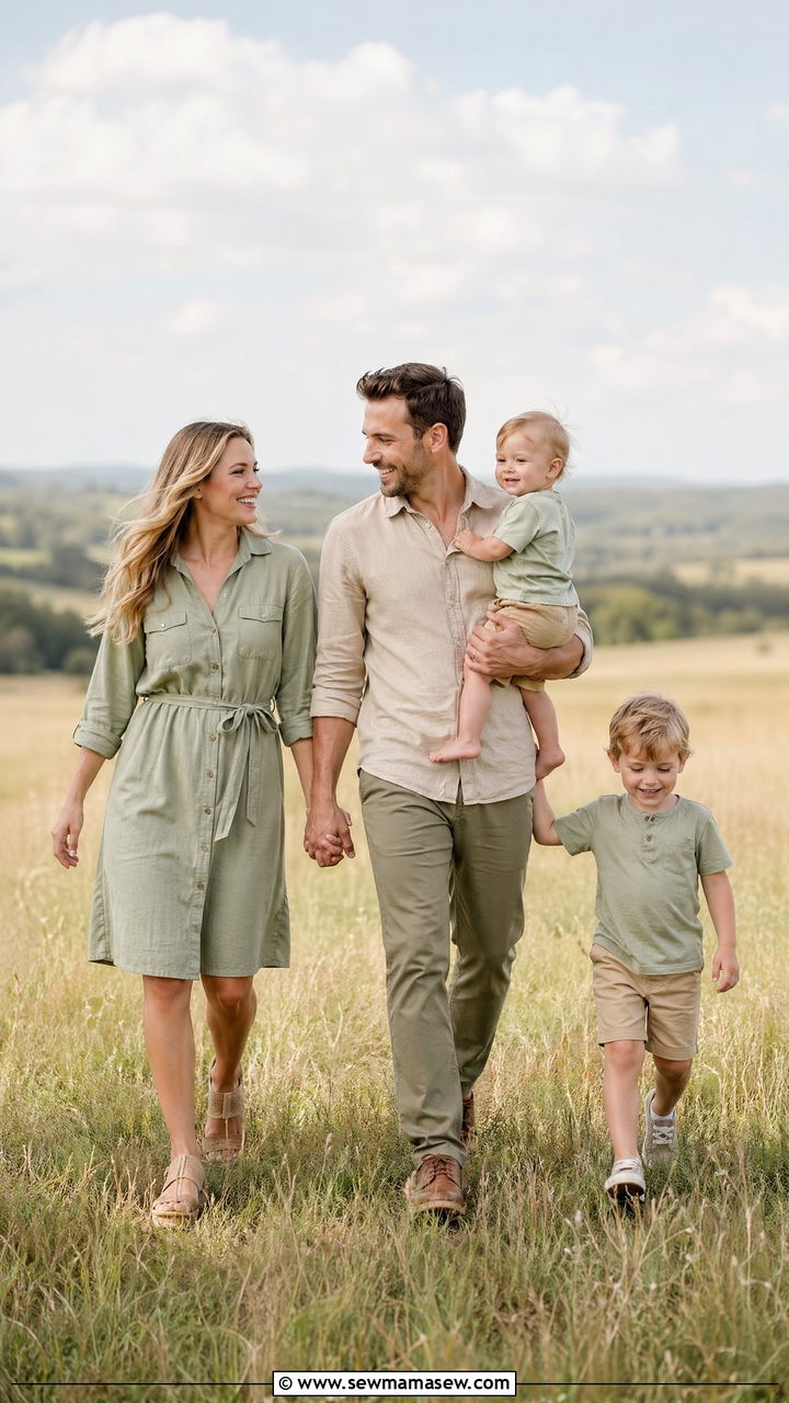 Light Green and Khaki Outdoor Family Outfits - 35 summer family photo outfit ideas