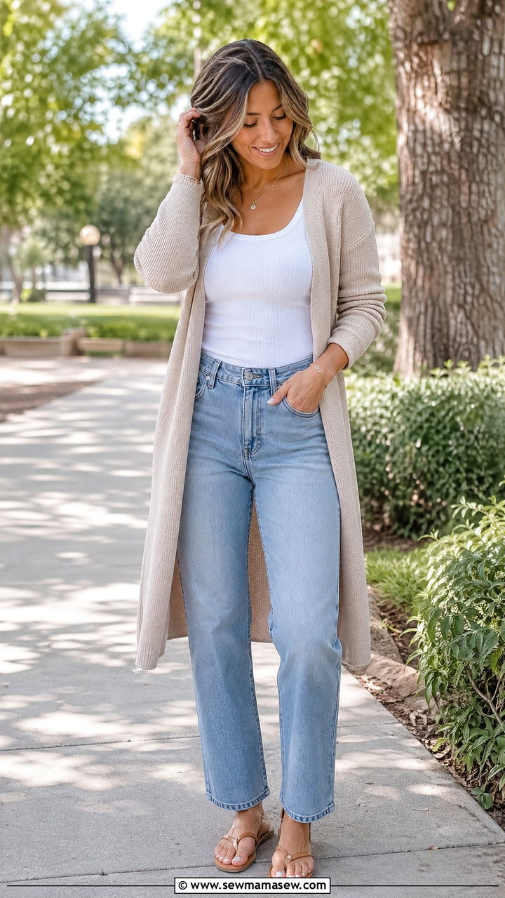 Light Layers Tank Cardigan And Jeans - 35 spring chic outfit ideas