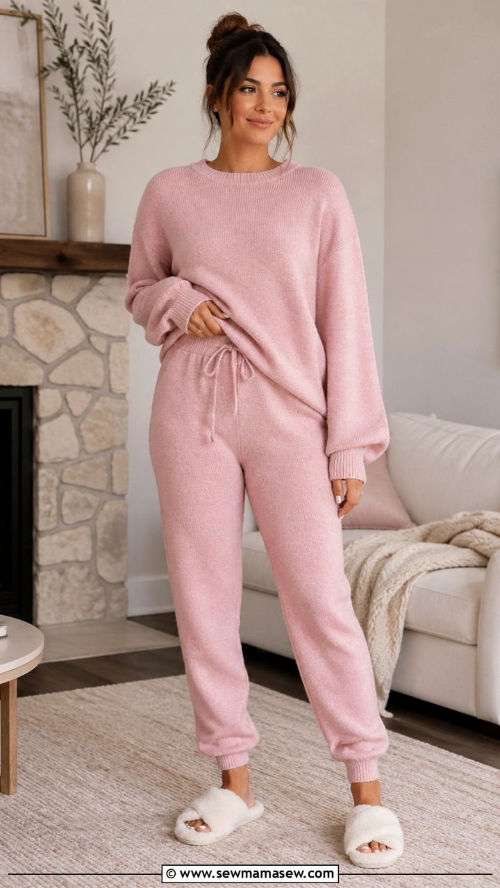 Light Pink Lounge Set With Cozy Slippers - 40 All light pink outfit ideas