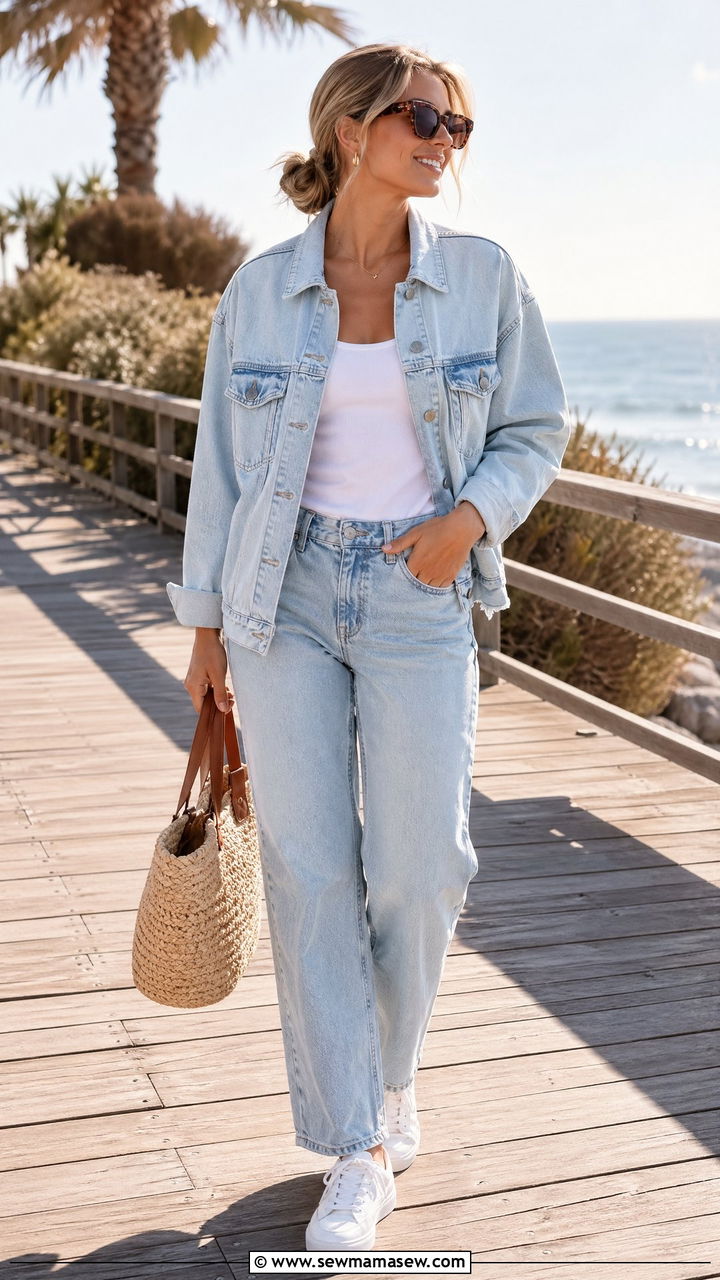 Light Wash Denim Matching Set - 35 Denim matching set outfit ideas