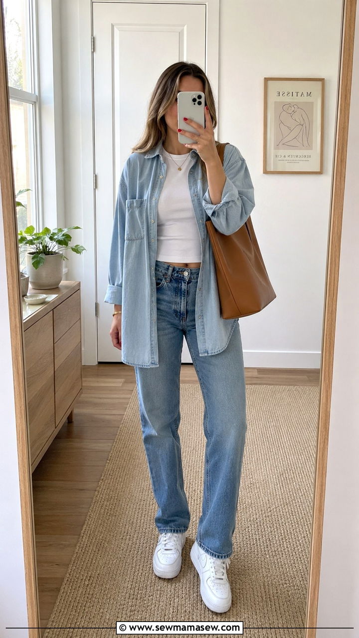 Light Wash Denim on Denim Outfit - 40 All blue outfit ideas