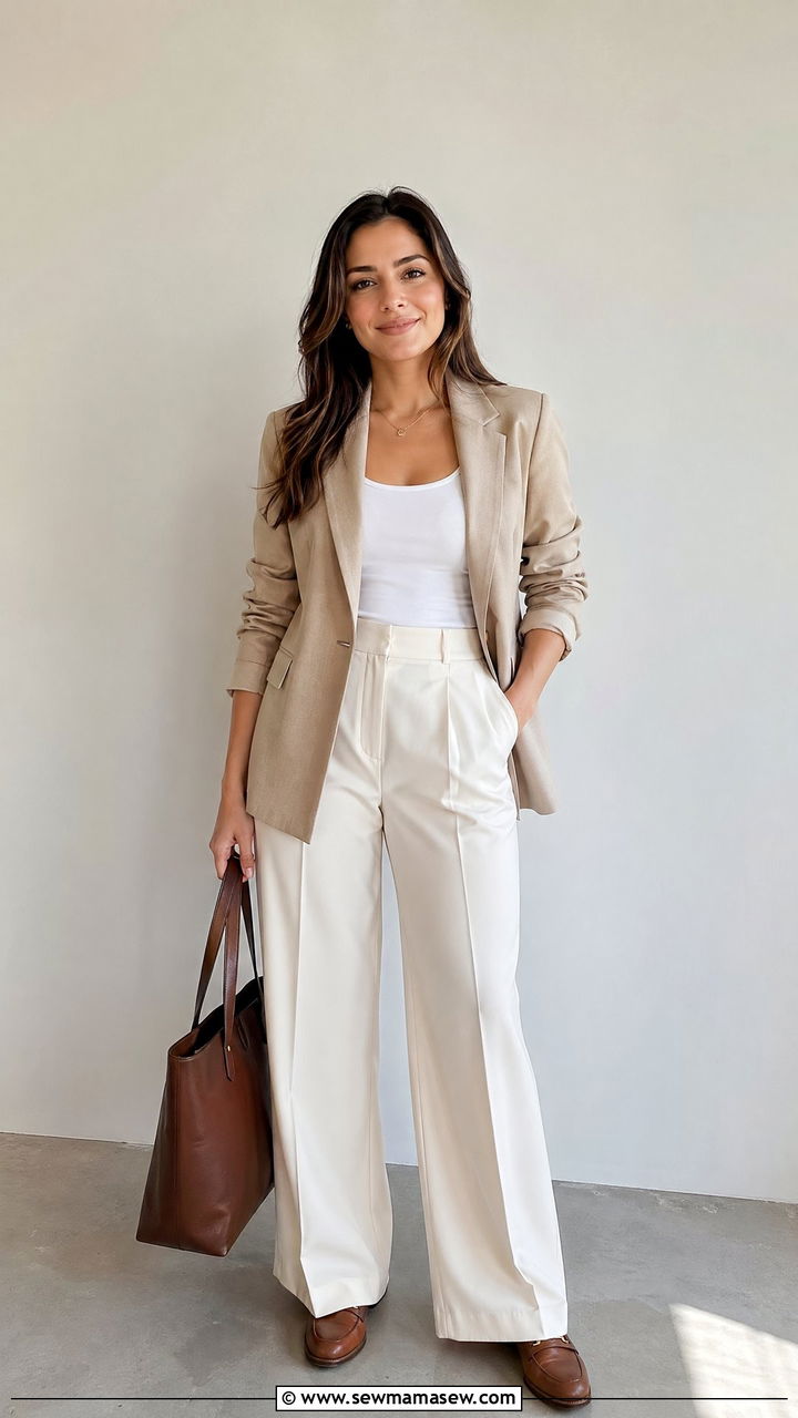 Light blazer with tailored trousers and loafers - 35 spring easy outfit ideas