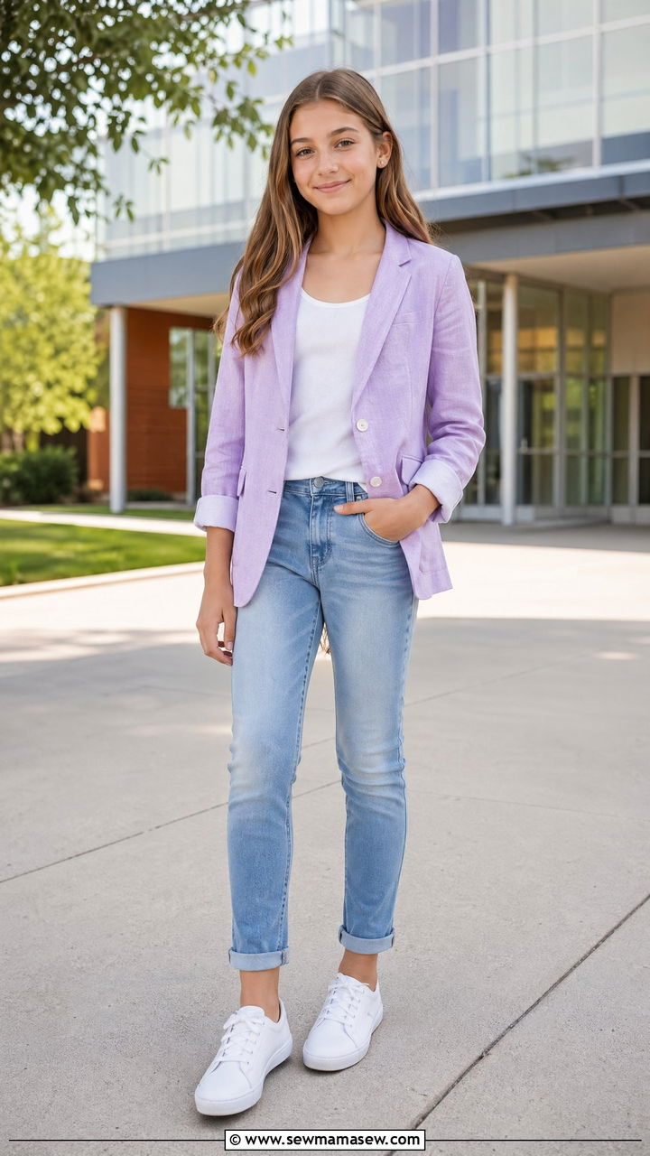 Lightweight Blazer and Cuffed Jeans - 35 Summer outfits for tweens