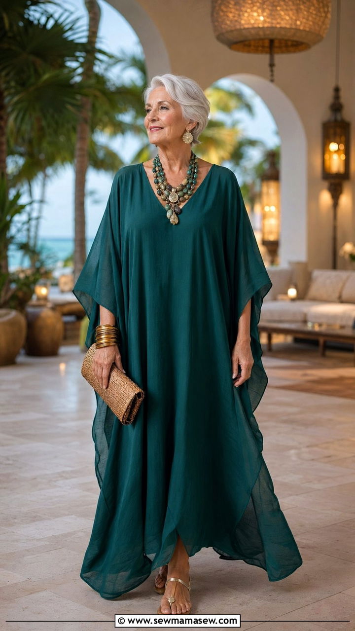 Lightweight Caftan With Statement Jewelry - 35 Outfit ideas for women over 75