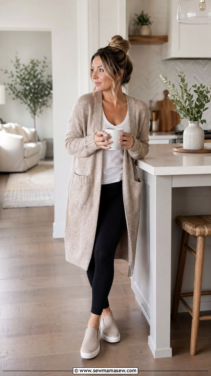 Lightweight Cardigan and Leggings Outfit - 35 Spring outfits for stay at home moms
