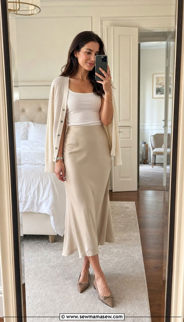 Lightweight Cardigan and Slip Skirt Outfit - 35 Old money outfits 2026
