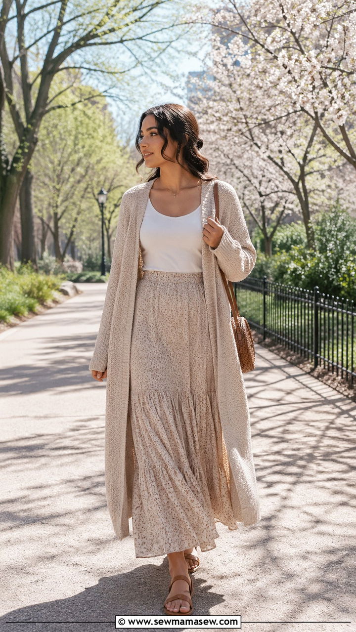 Lightweight Cardigan with Maxi Skirt - 30 spring modest outfit ideas