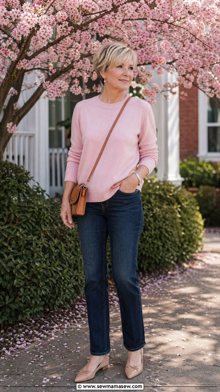 Lightweight Cashmere Sweater with Dark Wash Straight Leg Jeans - 35 What to wear in spring for women over 50