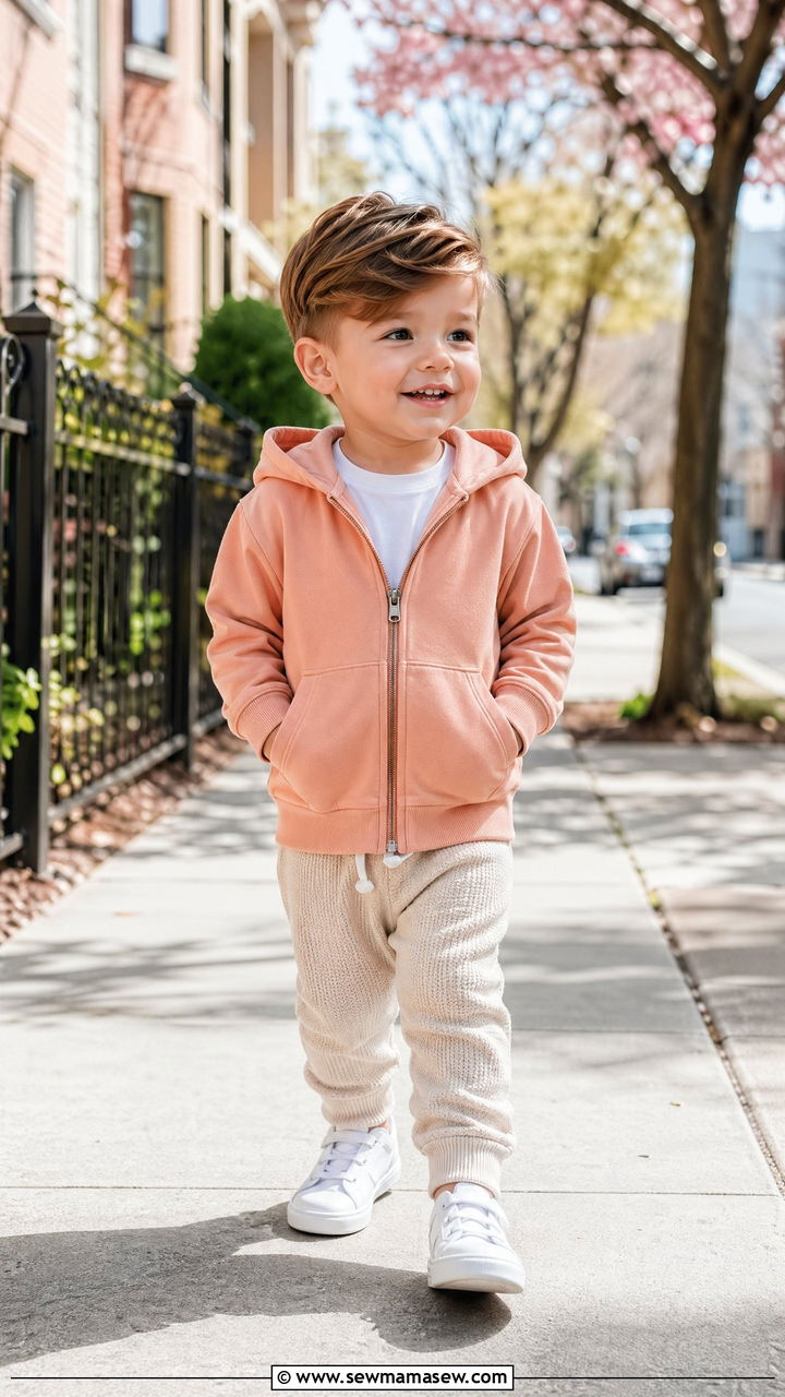 Lightweight Hoodie with Joggers and Sneakers - 35 Spring outfits for toddlers