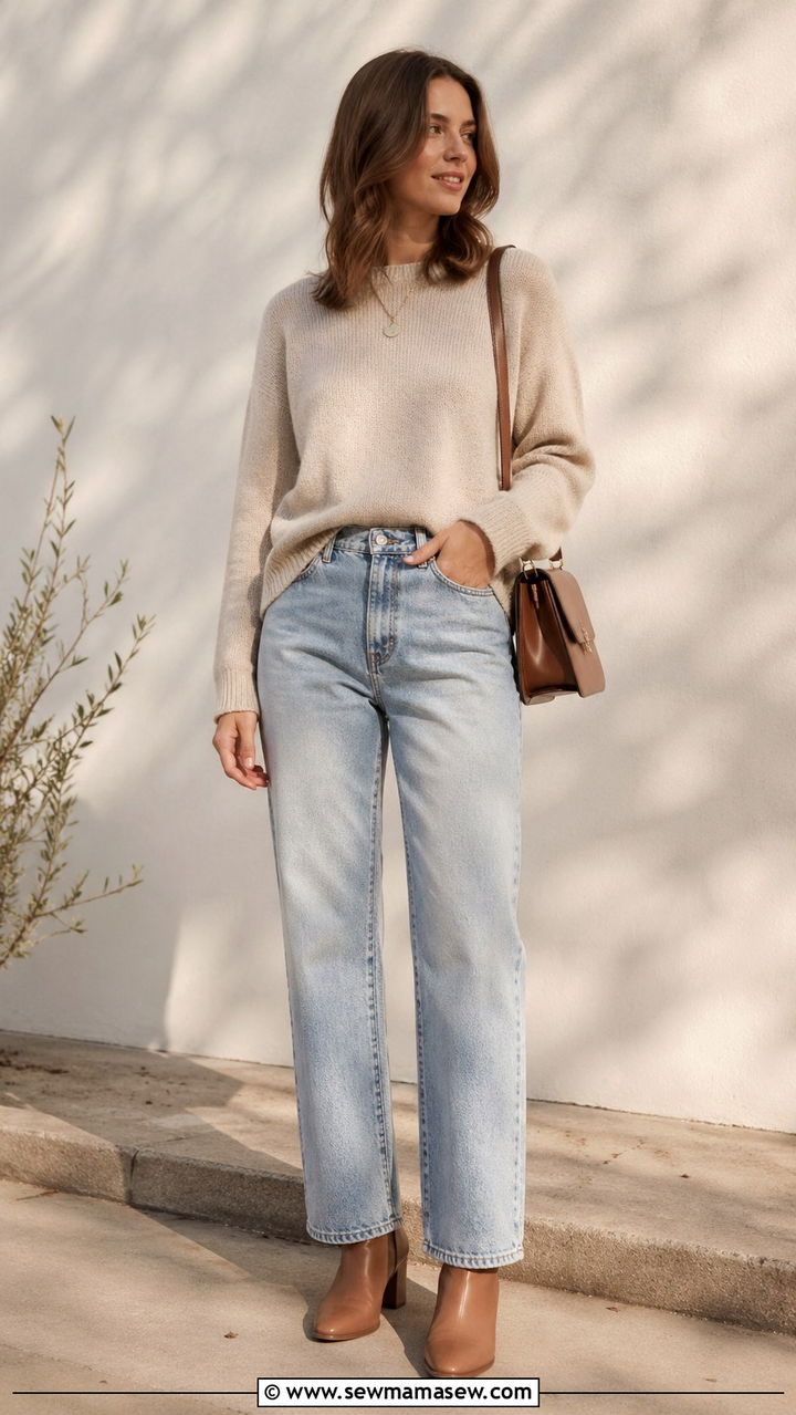 Lightweight Knit Sweater With Straight Leg Jeans And Ankle Boots - 30 Spring closet must haves