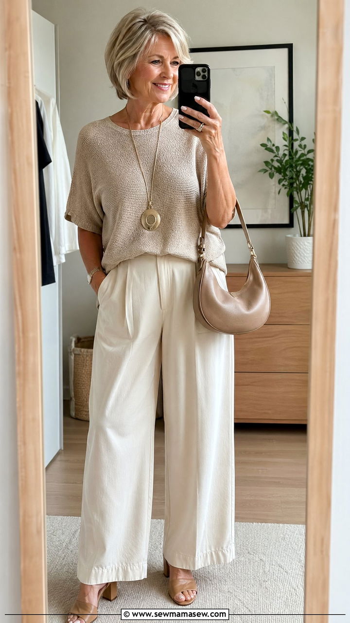 Lightweight Knit Top and Wide Leg Trousers Outfit - 35 Summer outfits for women over 60
