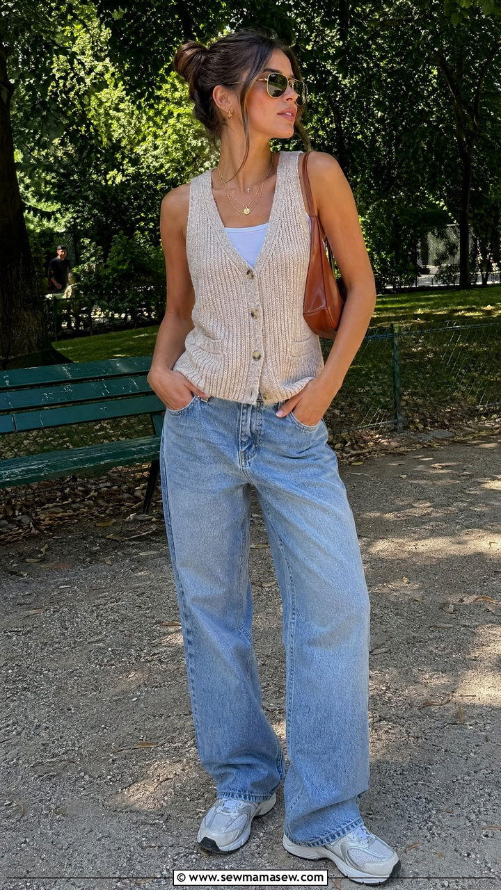 Lightweight Knit Vest And Baggy Jeans Outfit - 35 Summer outfit templates