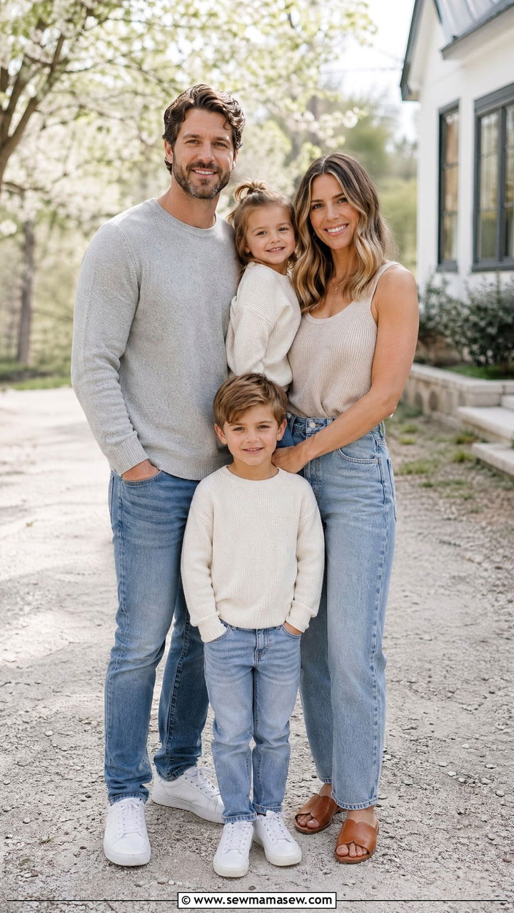 Lightweight Knit and Jeans Casual Family Look - 35 spring family photo outfit ideas